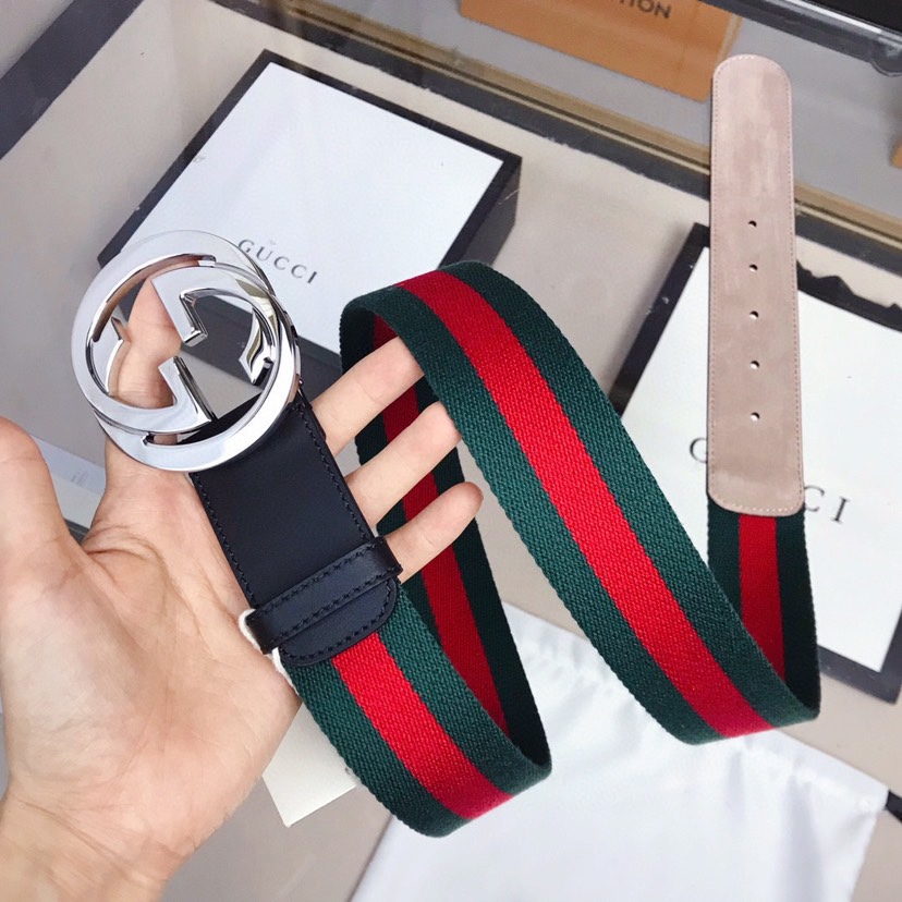 [TOP] GUCCI Red And Green Striped Woven Belt - Stripe