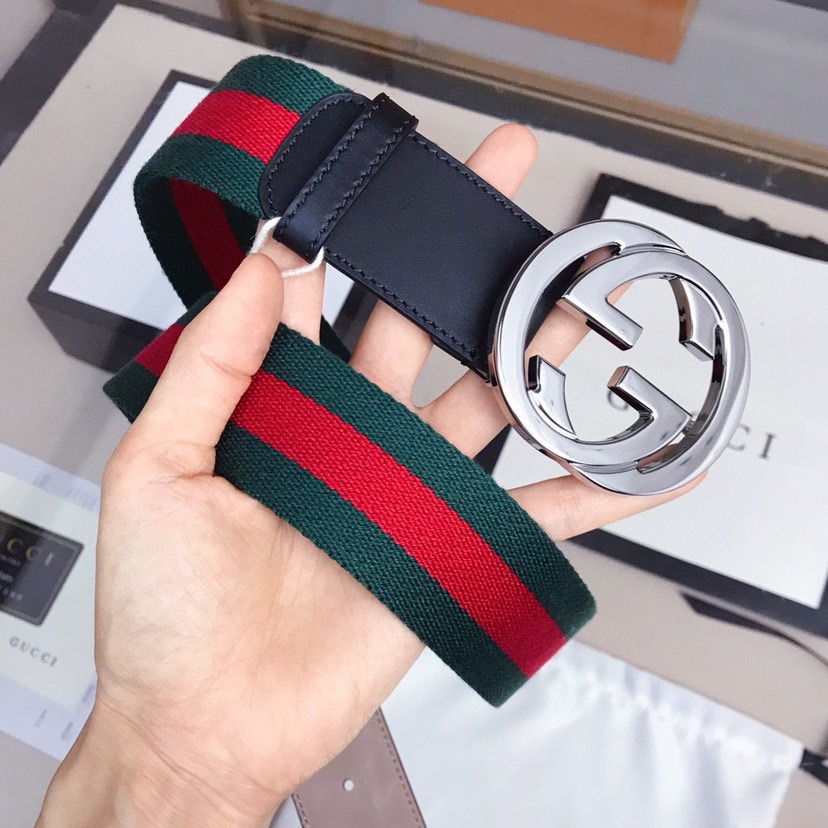 [TOP] GUCCI Red And Green Striped Woven Belt - Stripe