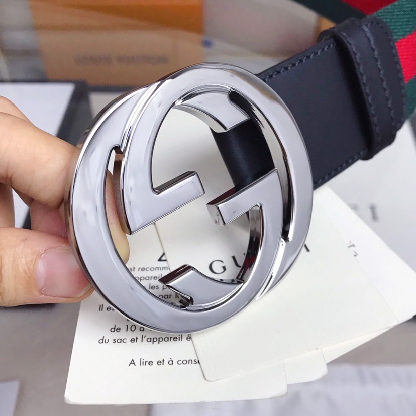 [TOP] GUCCI Red And Green Striped Woven Belt - Stripe