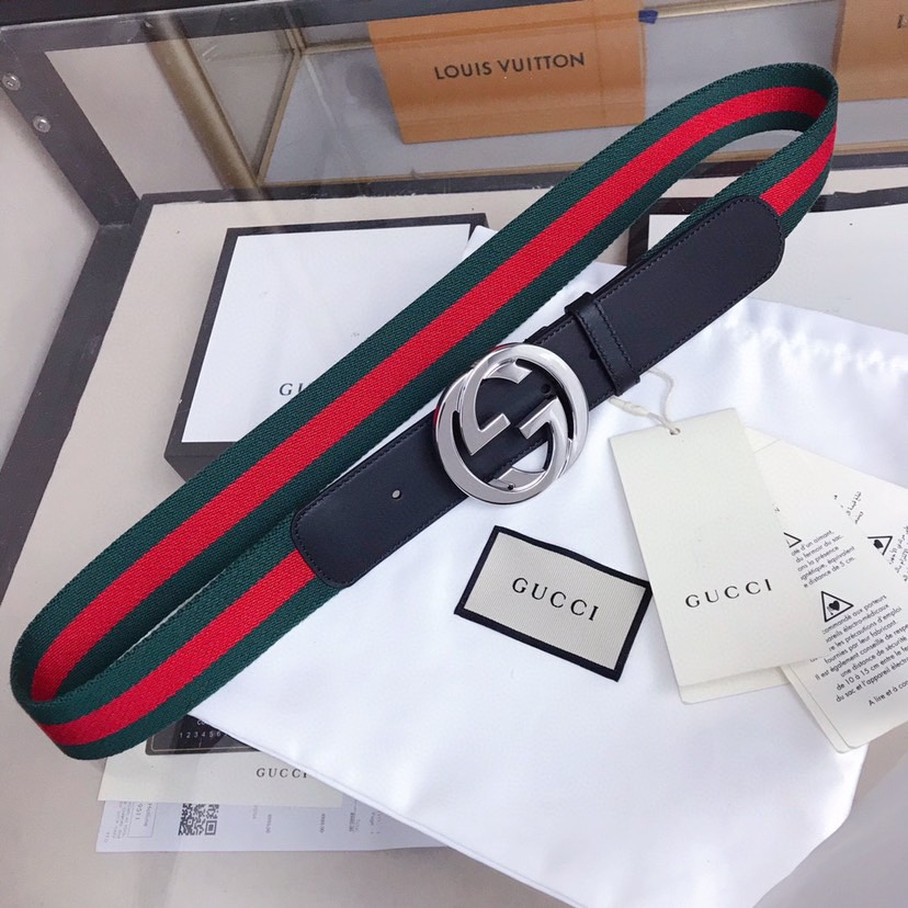 [TOP] GUCCI Red And Green Striped Woven Belt - Stripe