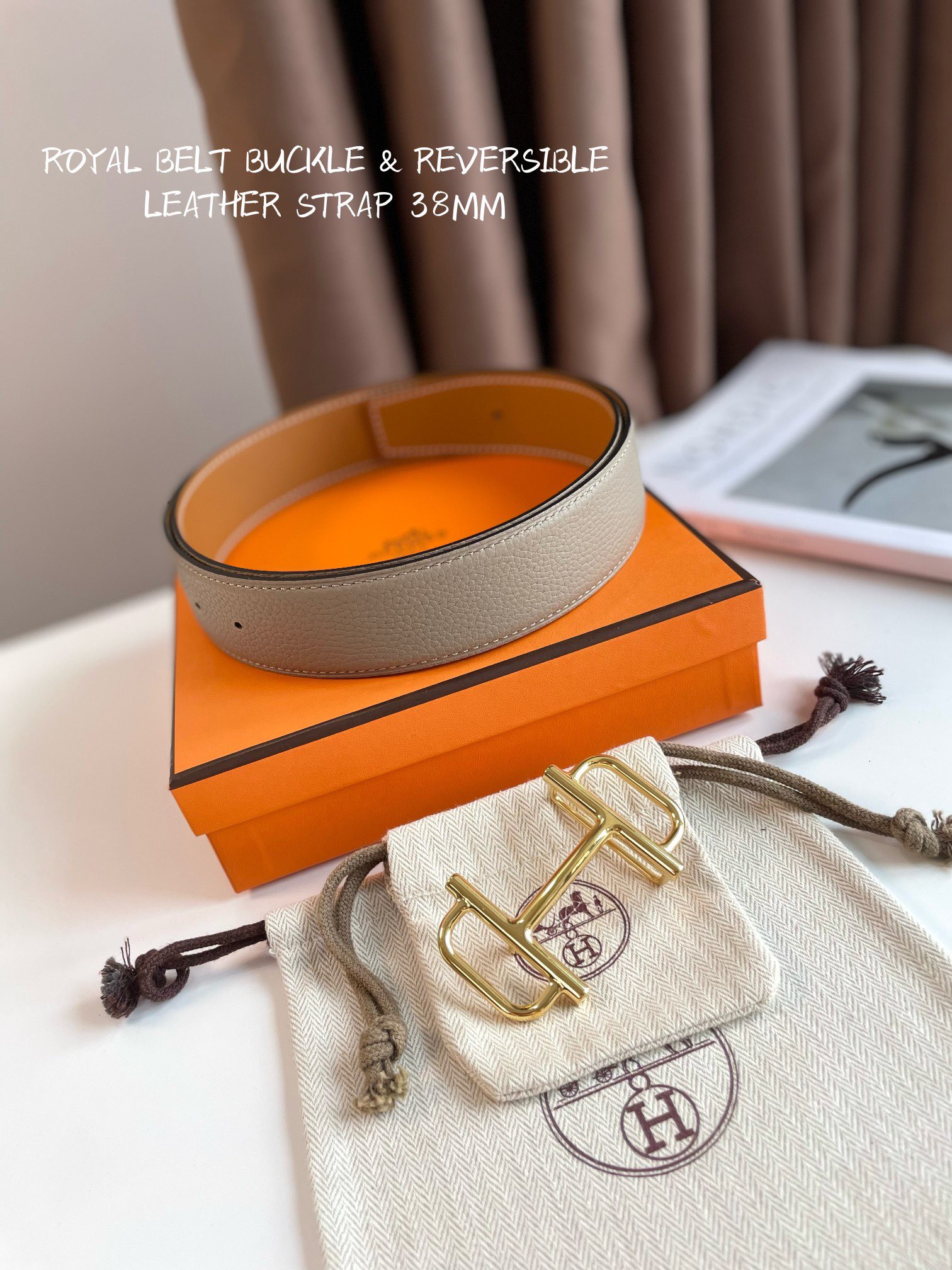 [TOP] HERMES Reversible Waist Belt - Brown