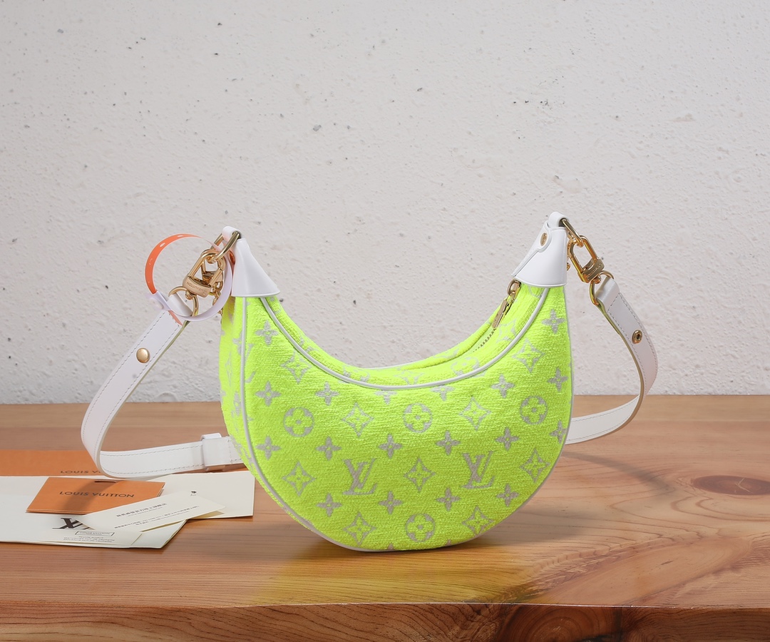[TOP] Louis Vuitton LV Monogram Jacquard Flannel Loop Half-Moon Underarm Bag 23 x 13 x 6 cm-Yellow