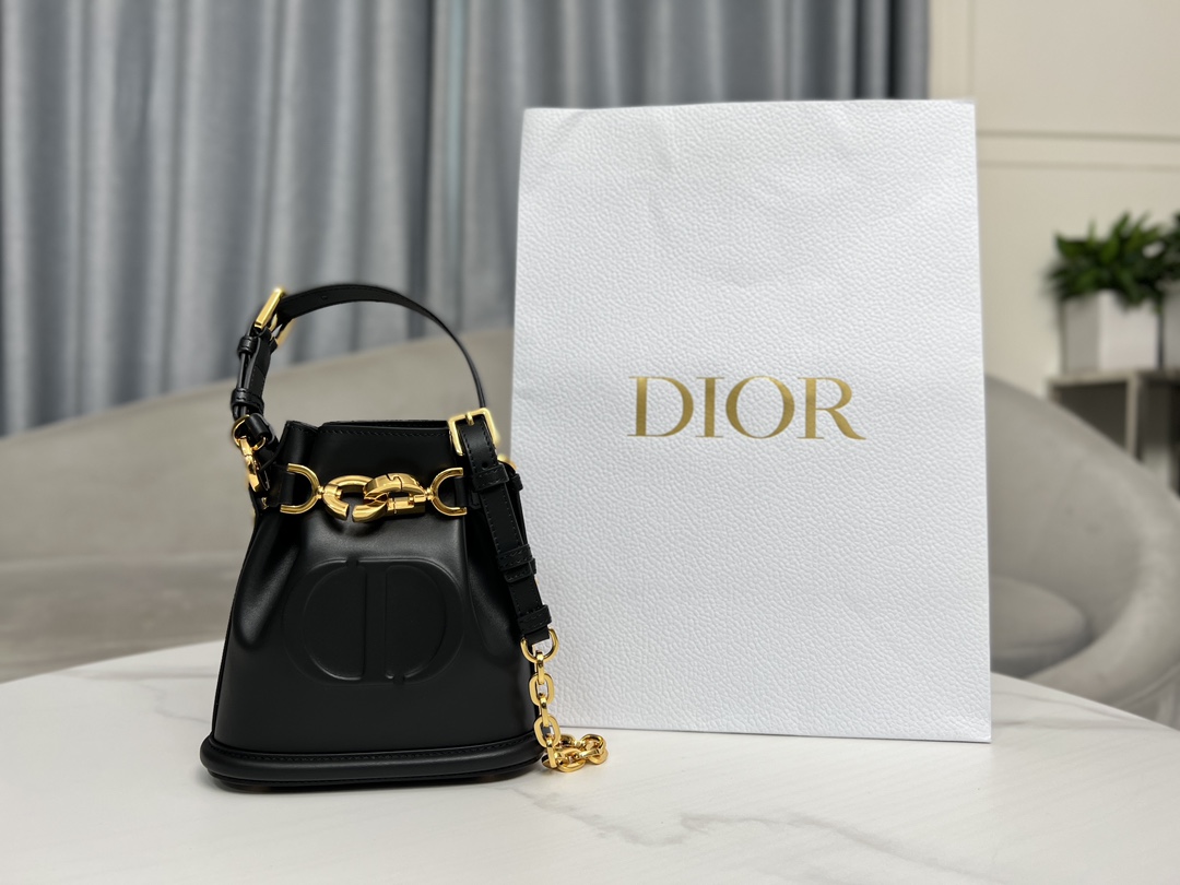 [TOP] Christian Dior C'EST DIOR BAG Black Calf Leather CD Embossed Logo 17 x 7 x 18 cm/24 x 10 x 24.5 cm - Black