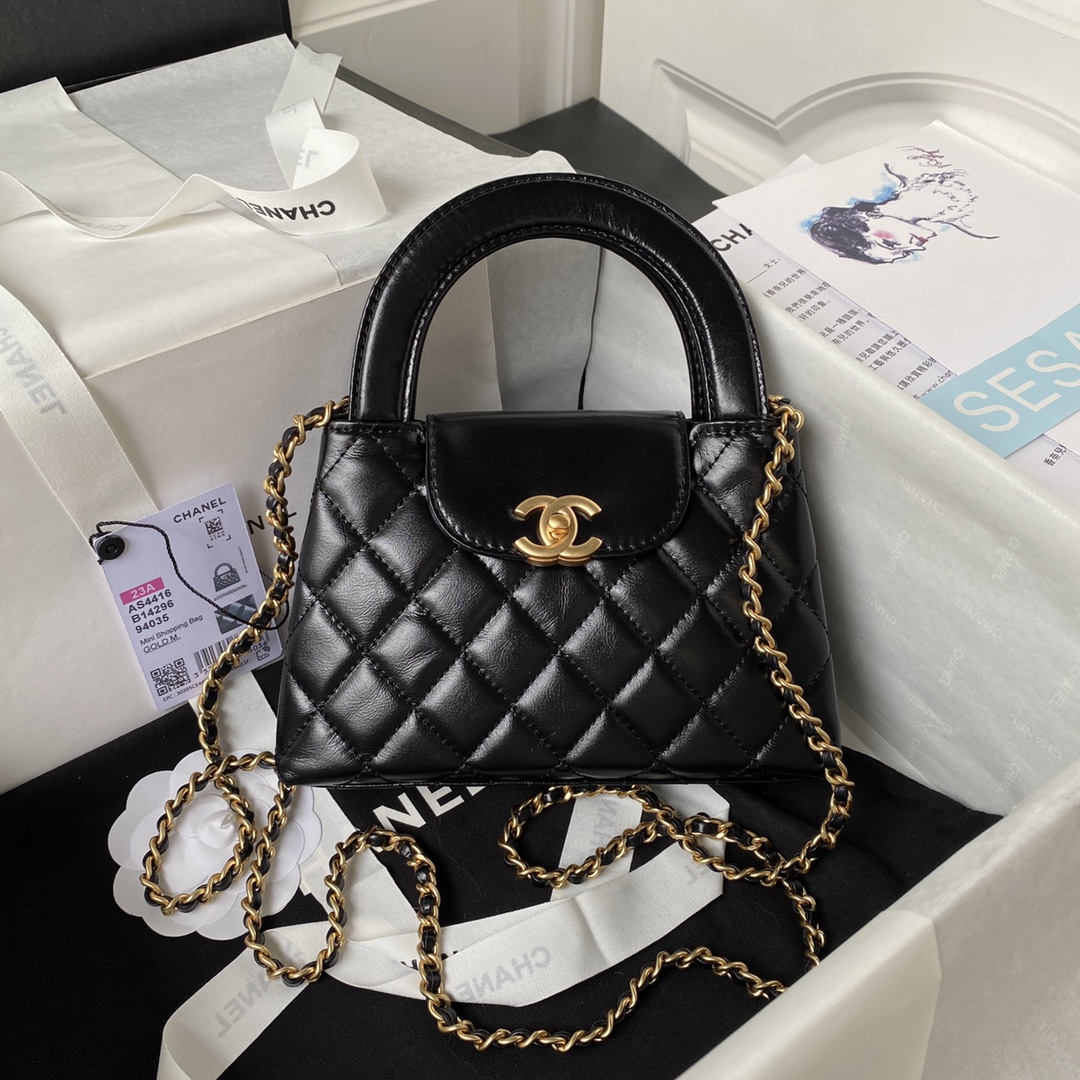 [Tops] CHANEL  Autumn And Winter Series All Black Handbags 19X13X7 cm - Black