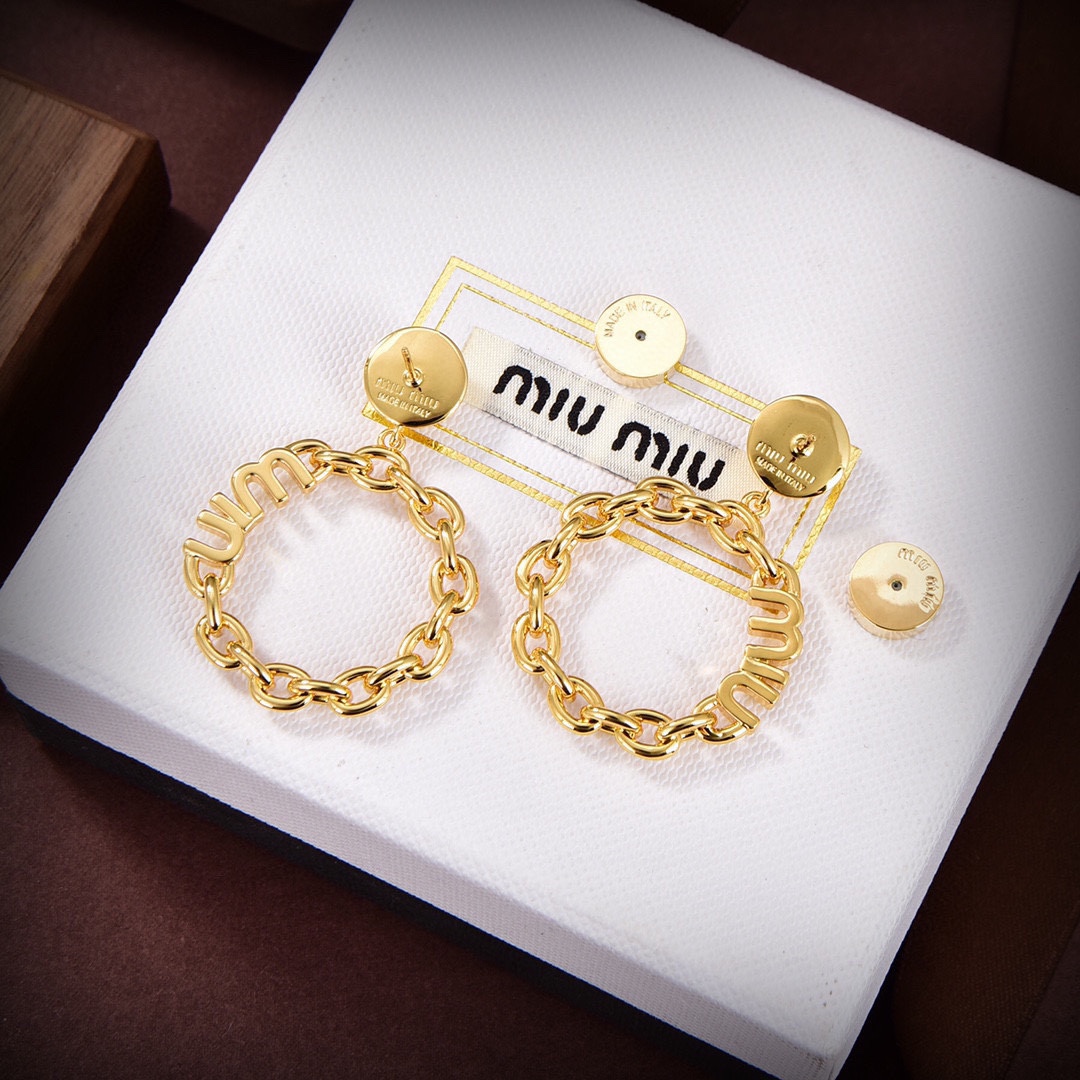 [TOP] Miu Miu Letter Chain Ring Earrings - Gold