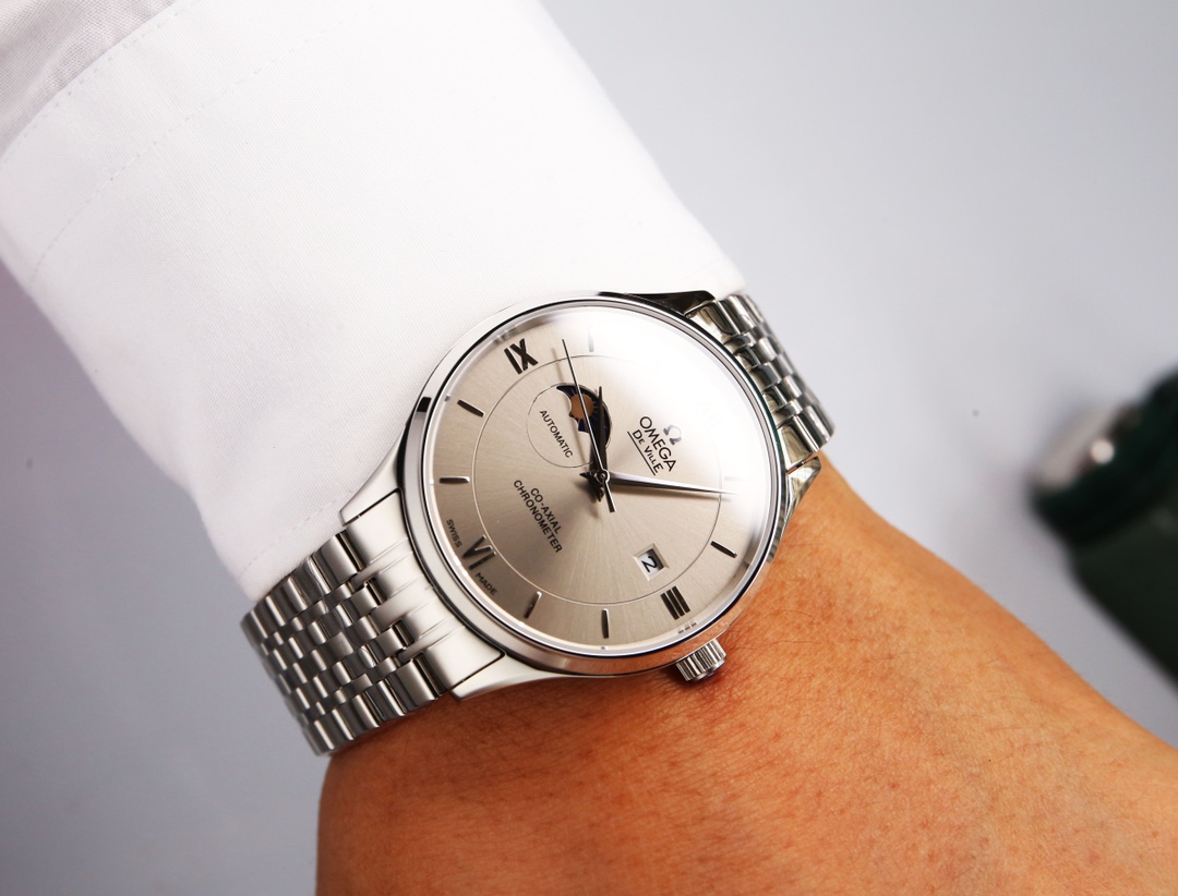 [TOP] OMEGA Sun Moon Star Series White Steel Watch- OMEGA