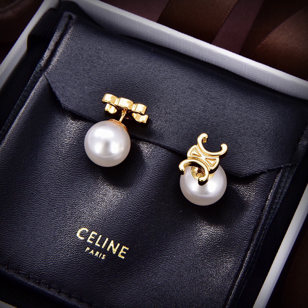 [TOP] CELINE Pearl Earrings - Gold
