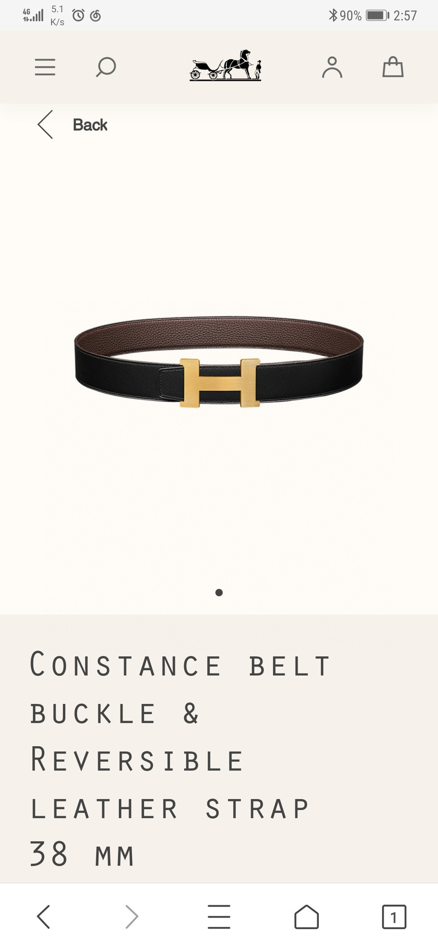 [TOP] HERMES Litchi Textured Double-Sided Belt - 3.8CM