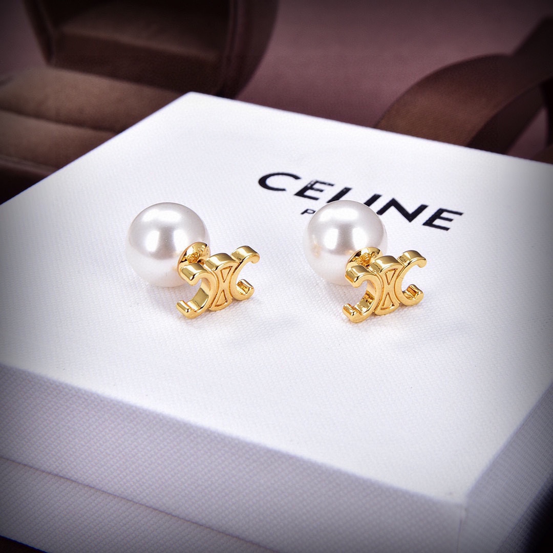 [TOP] CELINE Pearl Earrings - Gold