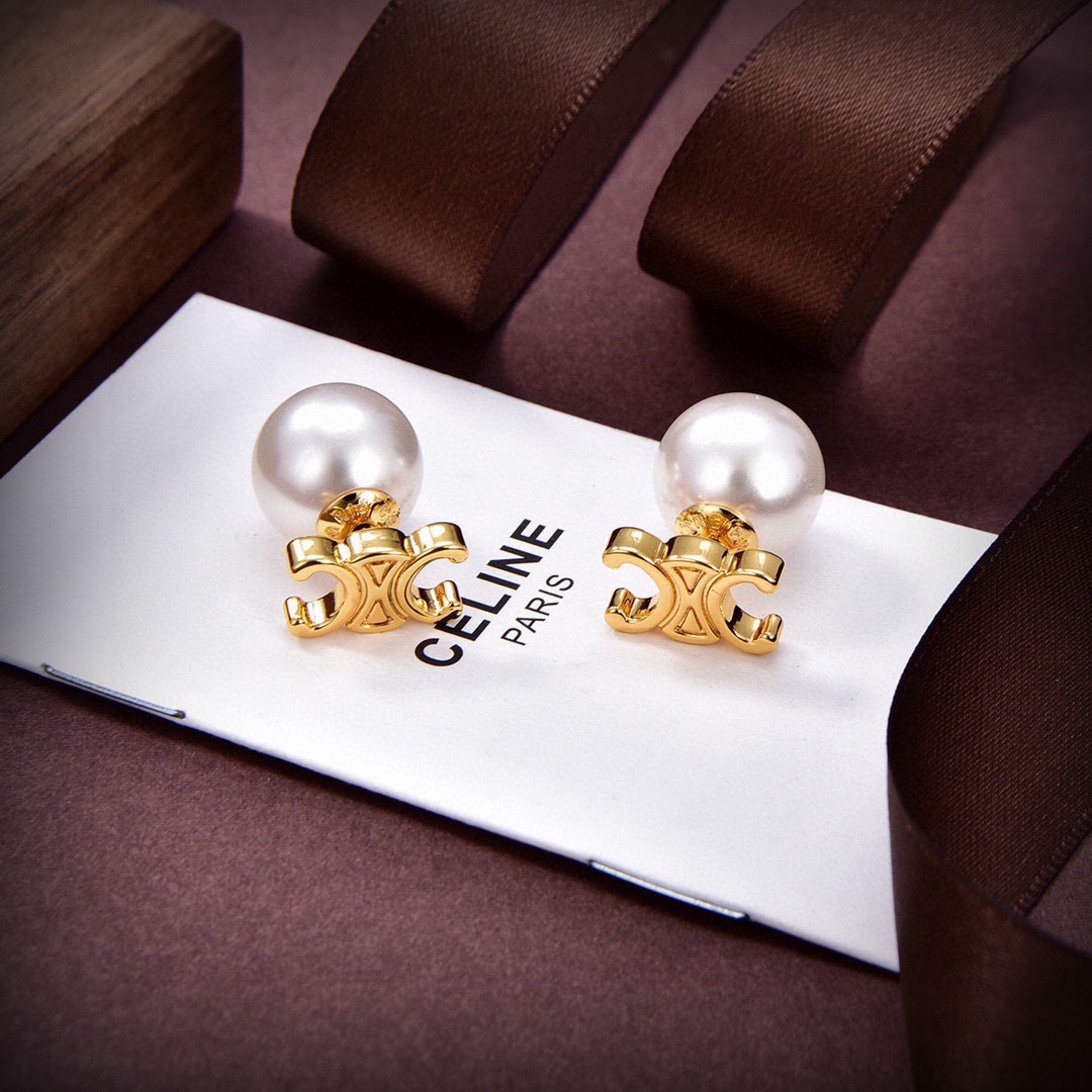 [TOP] CELINE Pearl Earrings - Gold