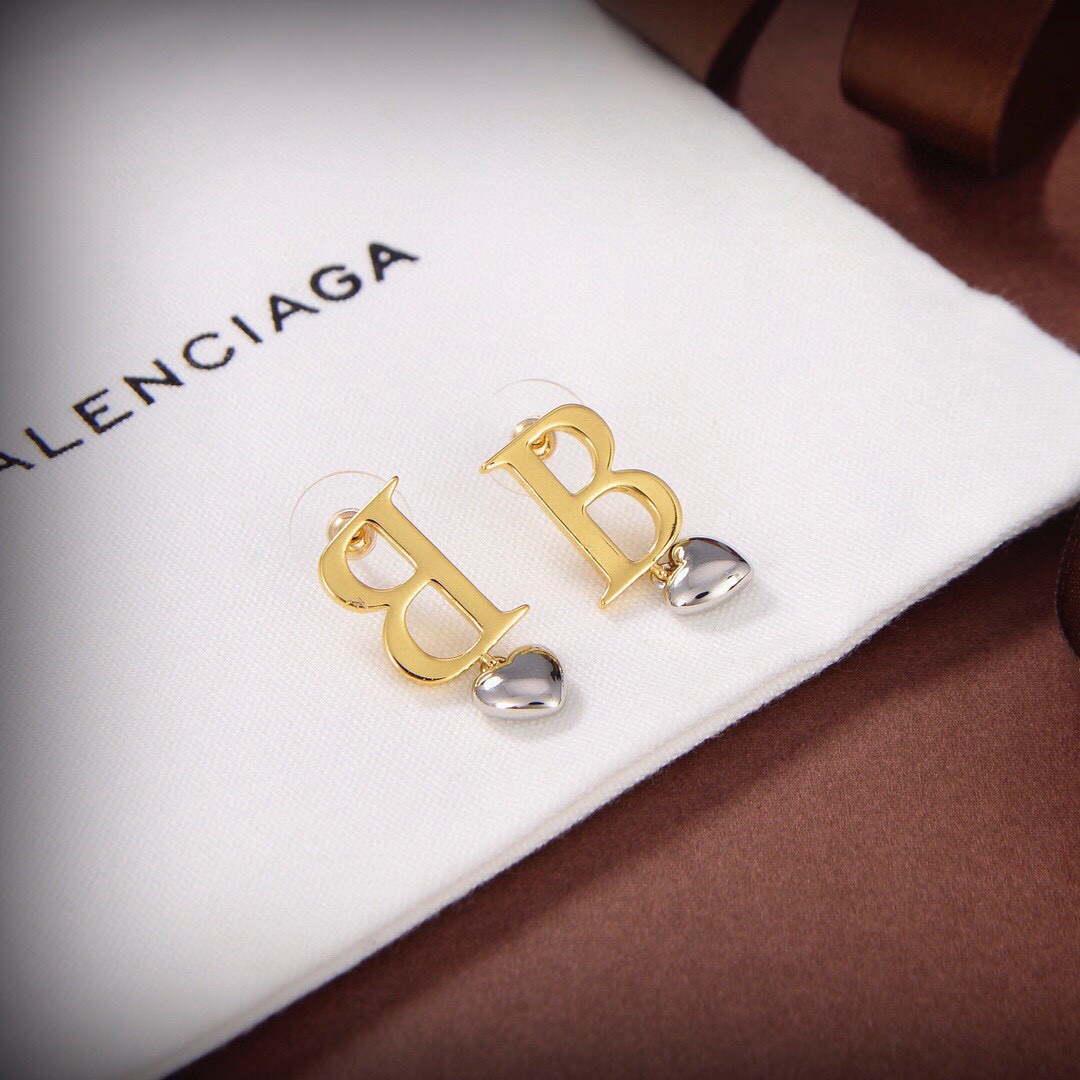 [TOP] BALENCIAGA BB Heart-shaped Earrings - Gold