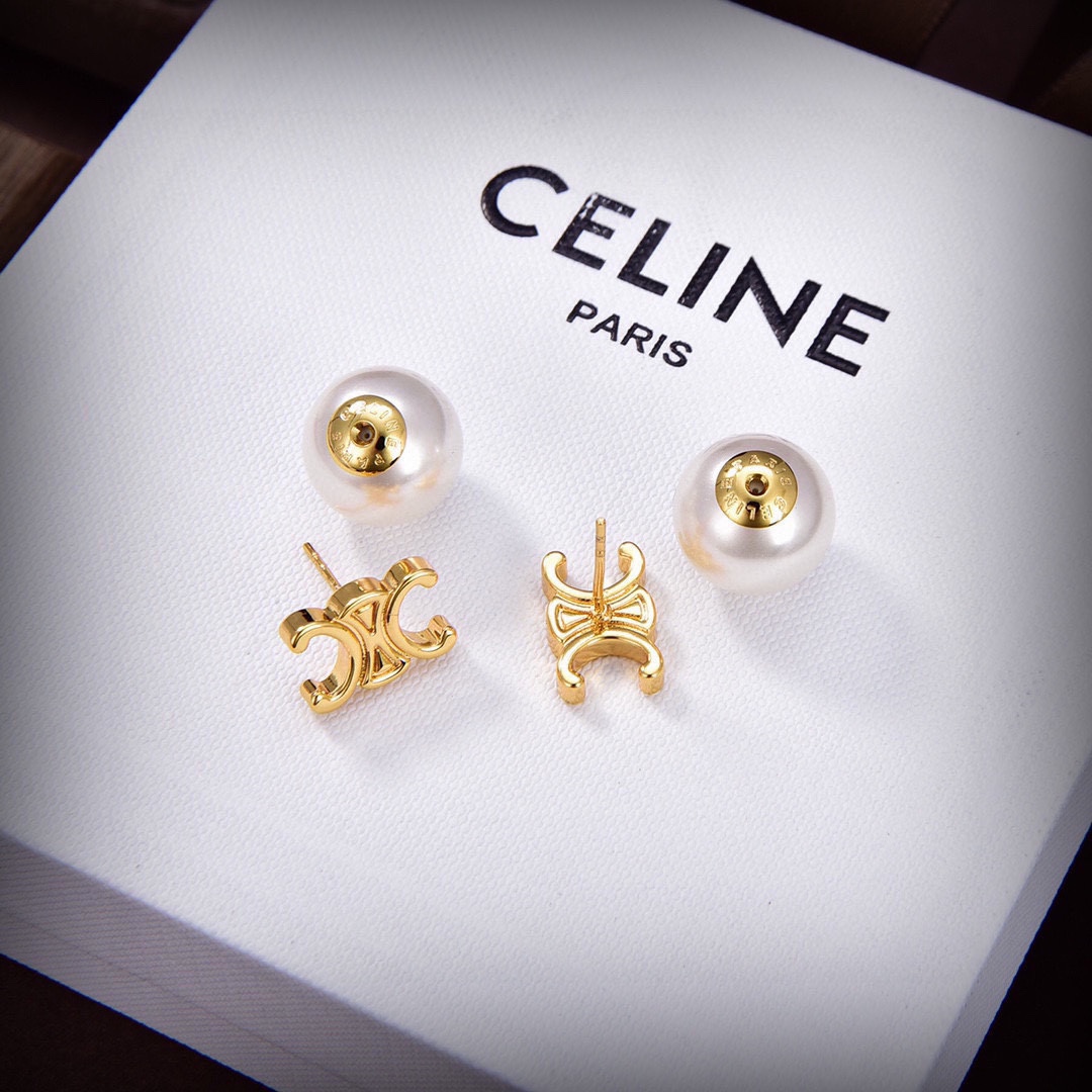 [TOP] CELINE Pearl Earrings - Gold