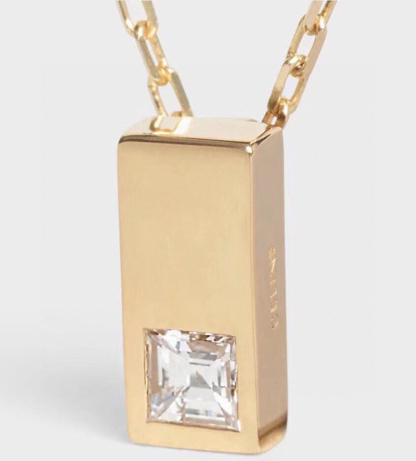 [TOP] CELINE Blocks Set with Diamondsl Necklace - Gold