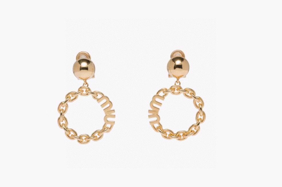 [TOP] Miu Miu Letter Chain Ring Earrings - Gold
