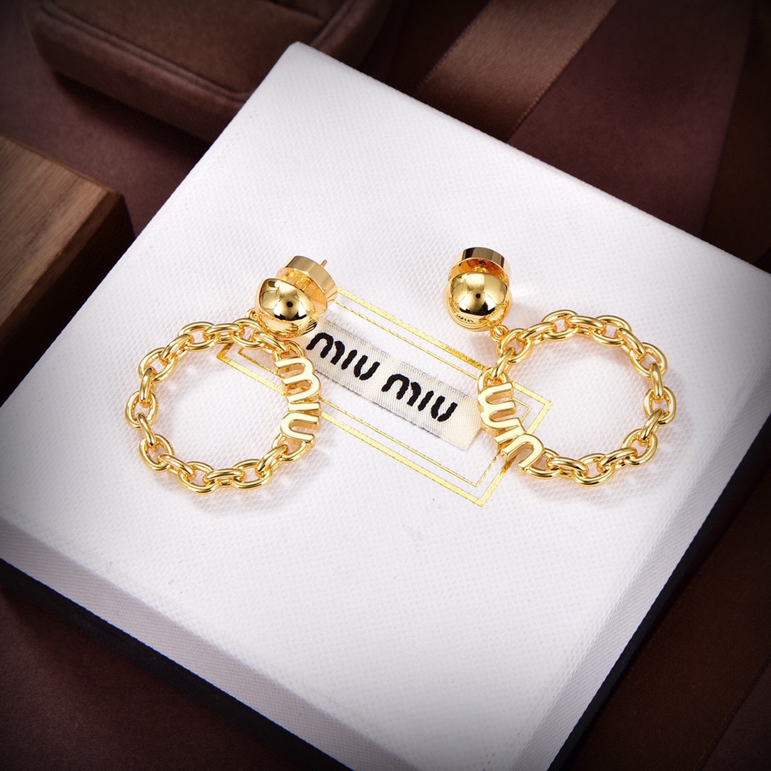 [TOP] Miu Miu Letter Chain Ring Earrings - Gold