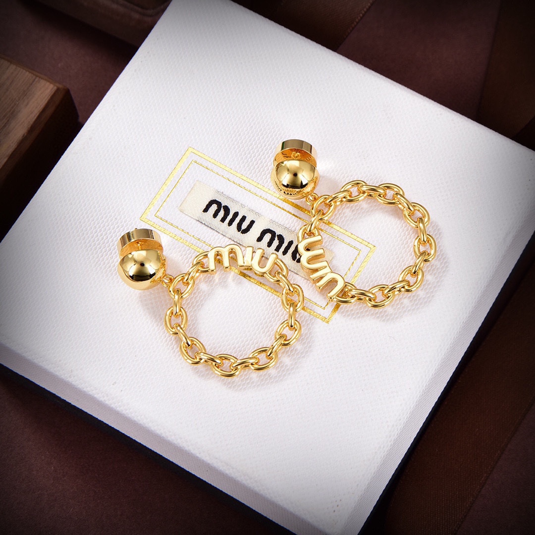 [TOP] Miu Miu Letter Chain Ring Earrings - Gold