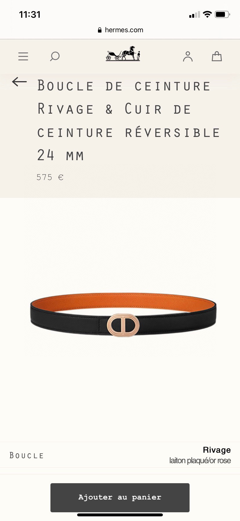 [TOP] HERMES Double Sided Waistband - 2.4CM