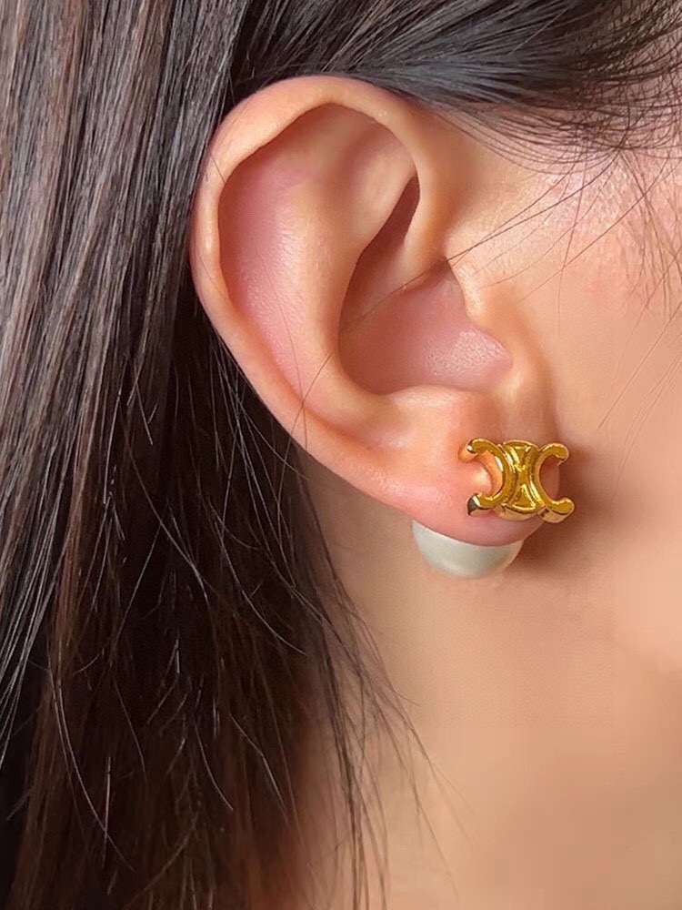 [TOP] CELINE Pearl Earrings - Gold