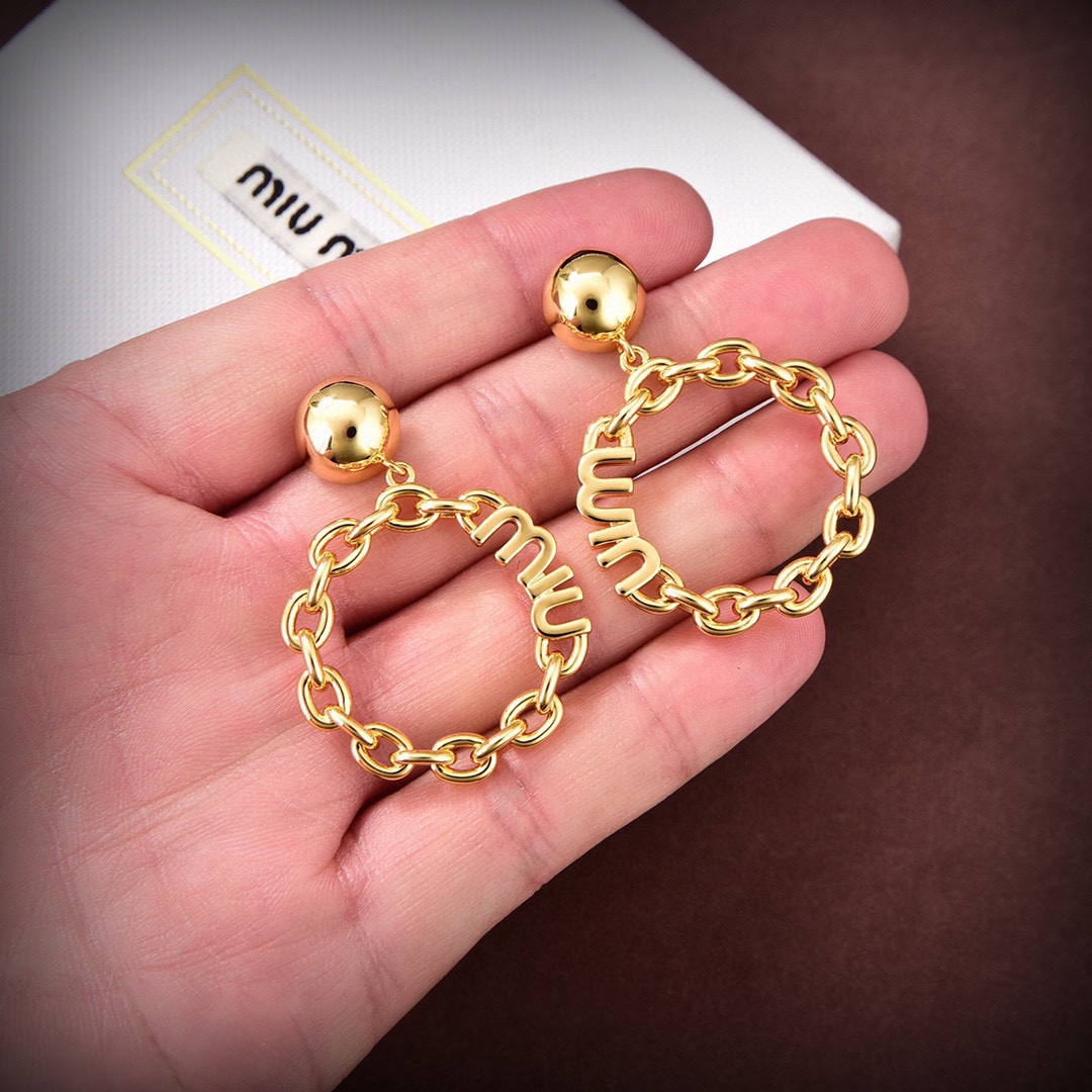 [TOP] Miu Miu Letter Chain Ring Earrings - Gold
