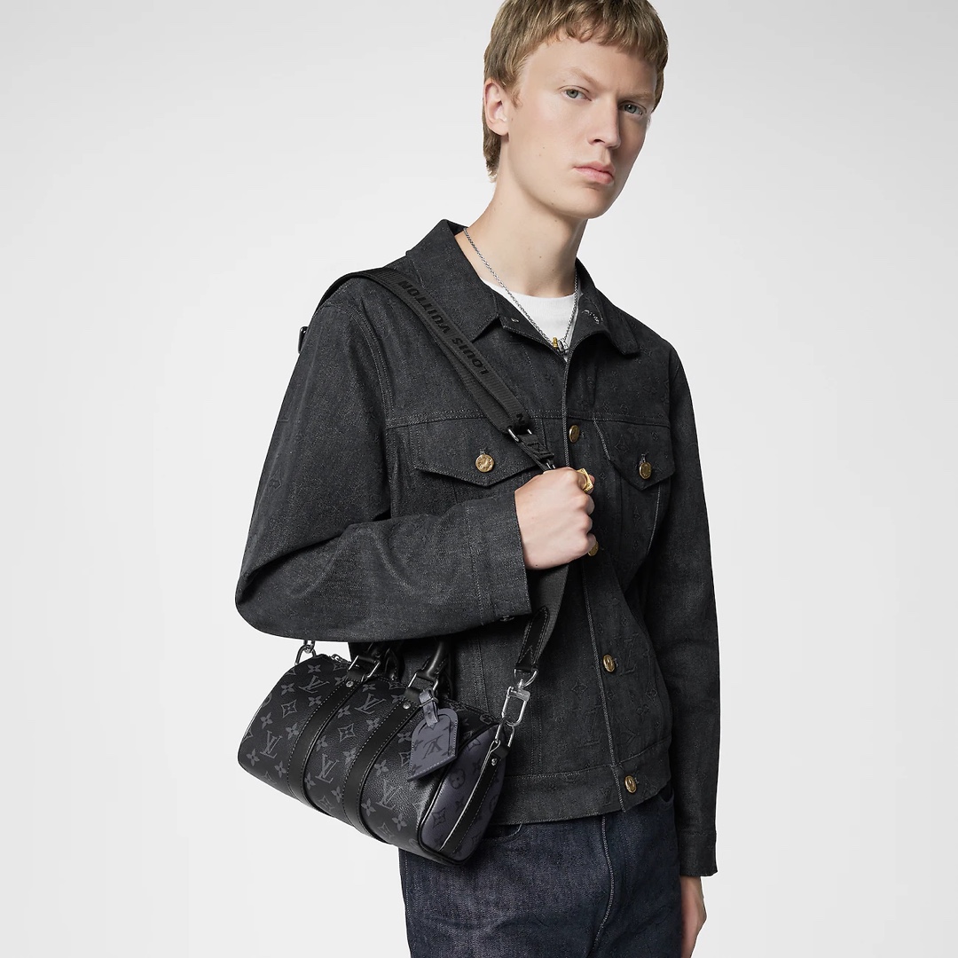 [TOP] Louis Vuitton LV Keepall 25 Handbag Monogram Eclipse Reverse Canvas Bag  25 x 15 x 11  cm-Black