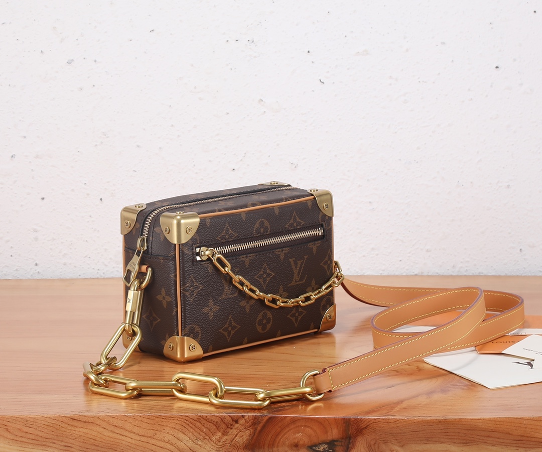 [TOP] Louis Vuitton LV MINI SOFT TRUNK Chain Bag 18.5 x 13 x 8 cm-Brown