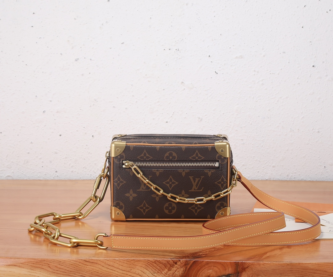 [TOP] Louis Vuitton LV MINI SOFT TRUNK Chain Bag 18.5 x 13 x 8 cm-Brown