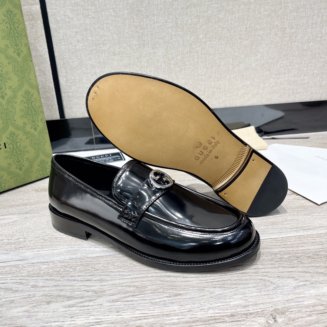 [TOP] GUCCI Men's Cowhide Loafers - Black
