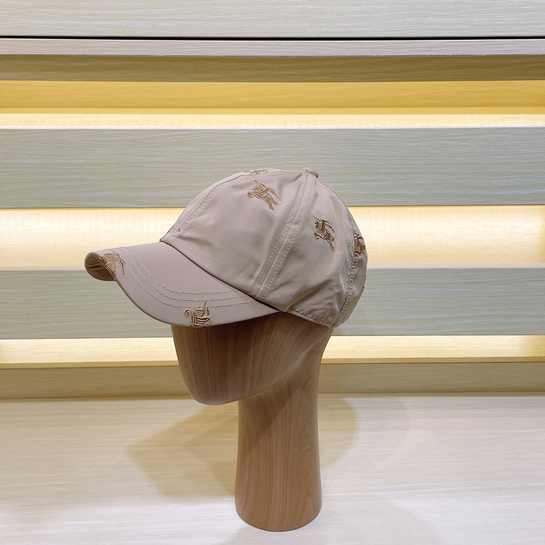 [TOP] BURBERRY Lightweight Breathable Embroidered Baseball Cap - Pink
