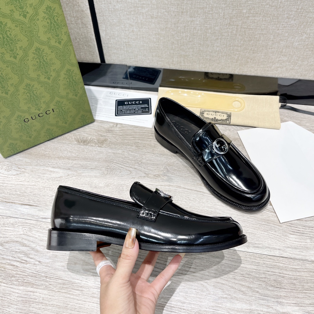 [TOP] GUCCI Men's Cowhide Loafers - Black