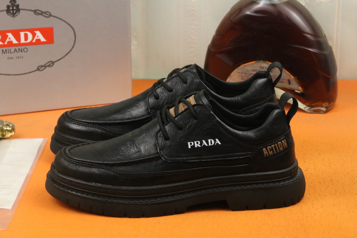 [TOP] PRADA New Casual Leather Shoes - Black