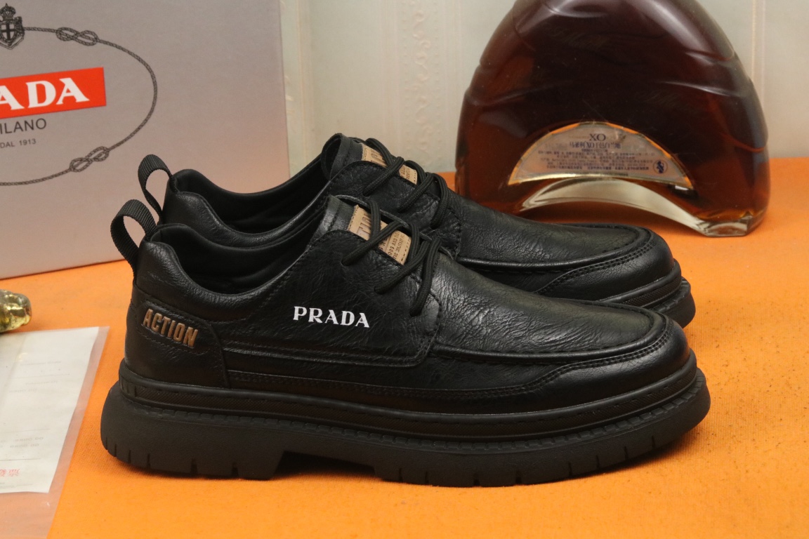 [TOP] PRADA New Casual Leather Shoes - Black