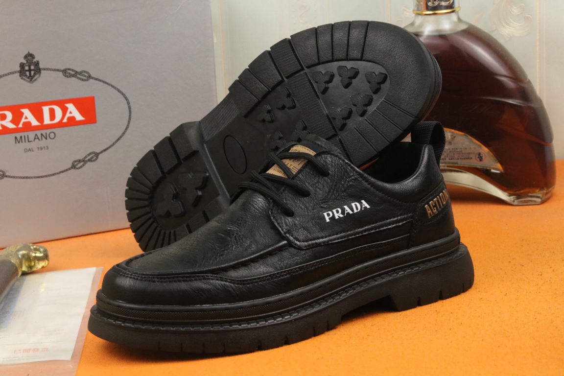 [TOP] PRADA New Casual Leather Shoes - Black