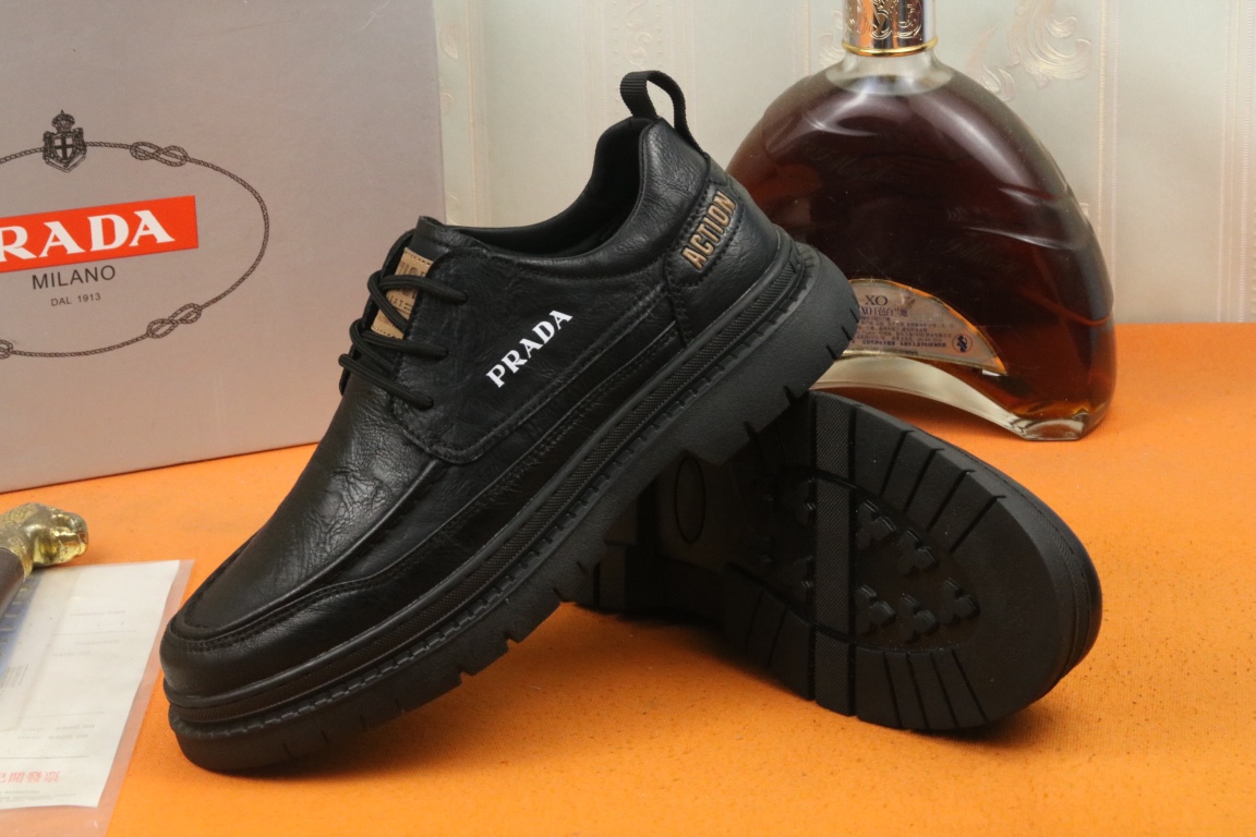 [TOP] PRADA New Casual Leather Shoes - Black