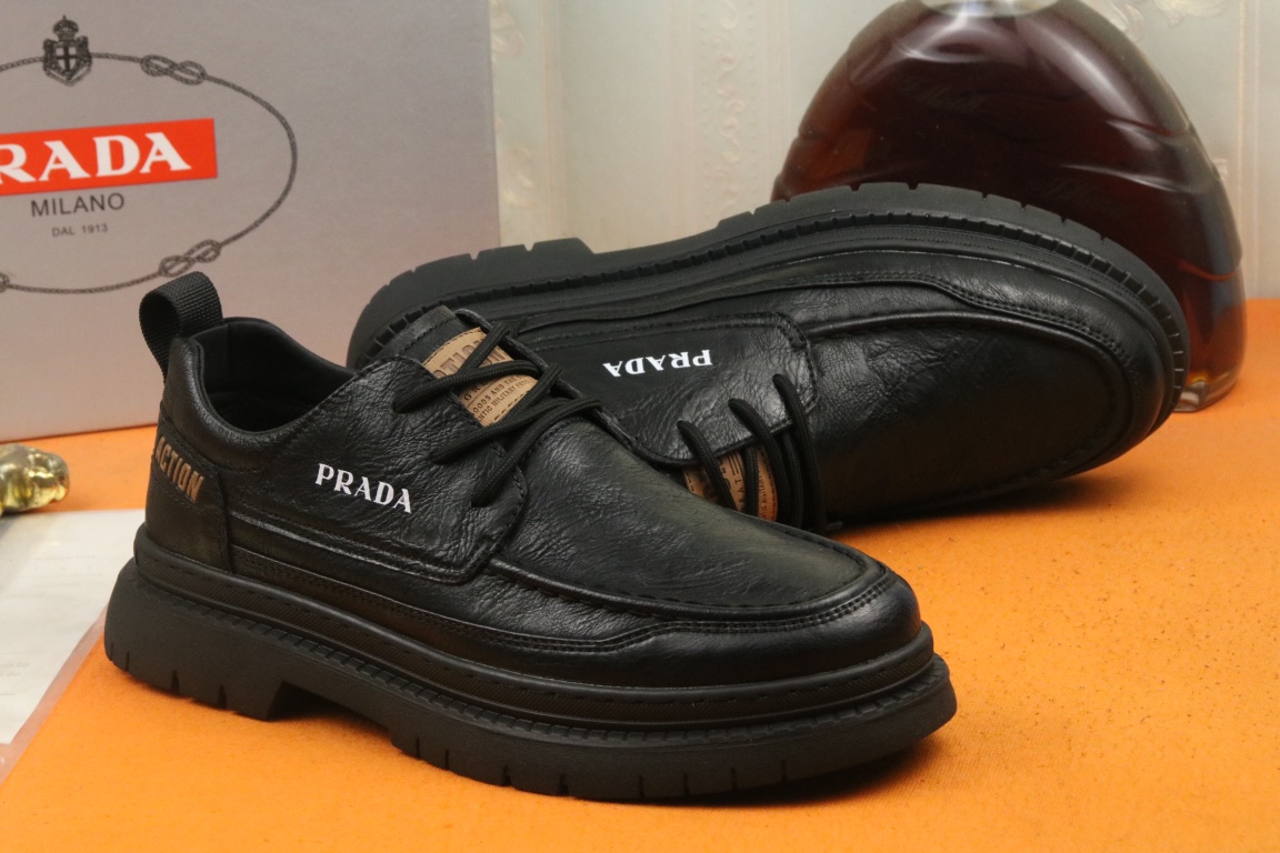 [TOP] PRADA New Casual Leather Shoes - Black