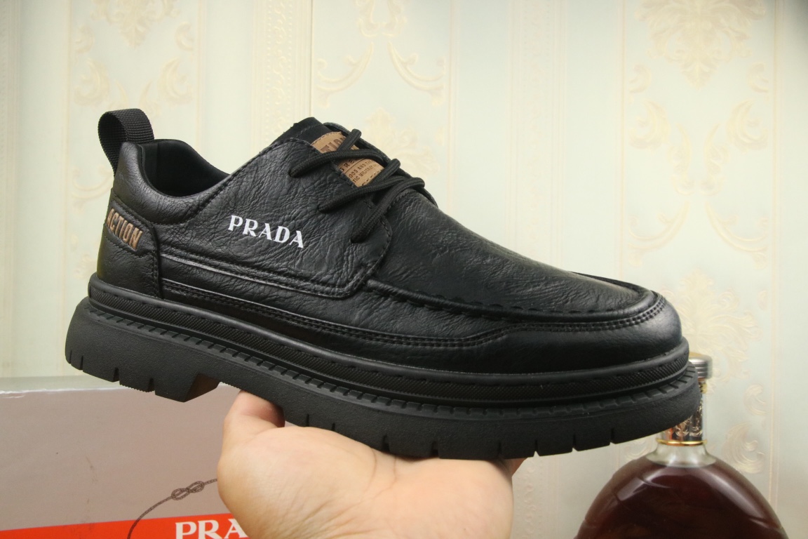 [TOP] PRADA New Casual Leather Shoes - Black