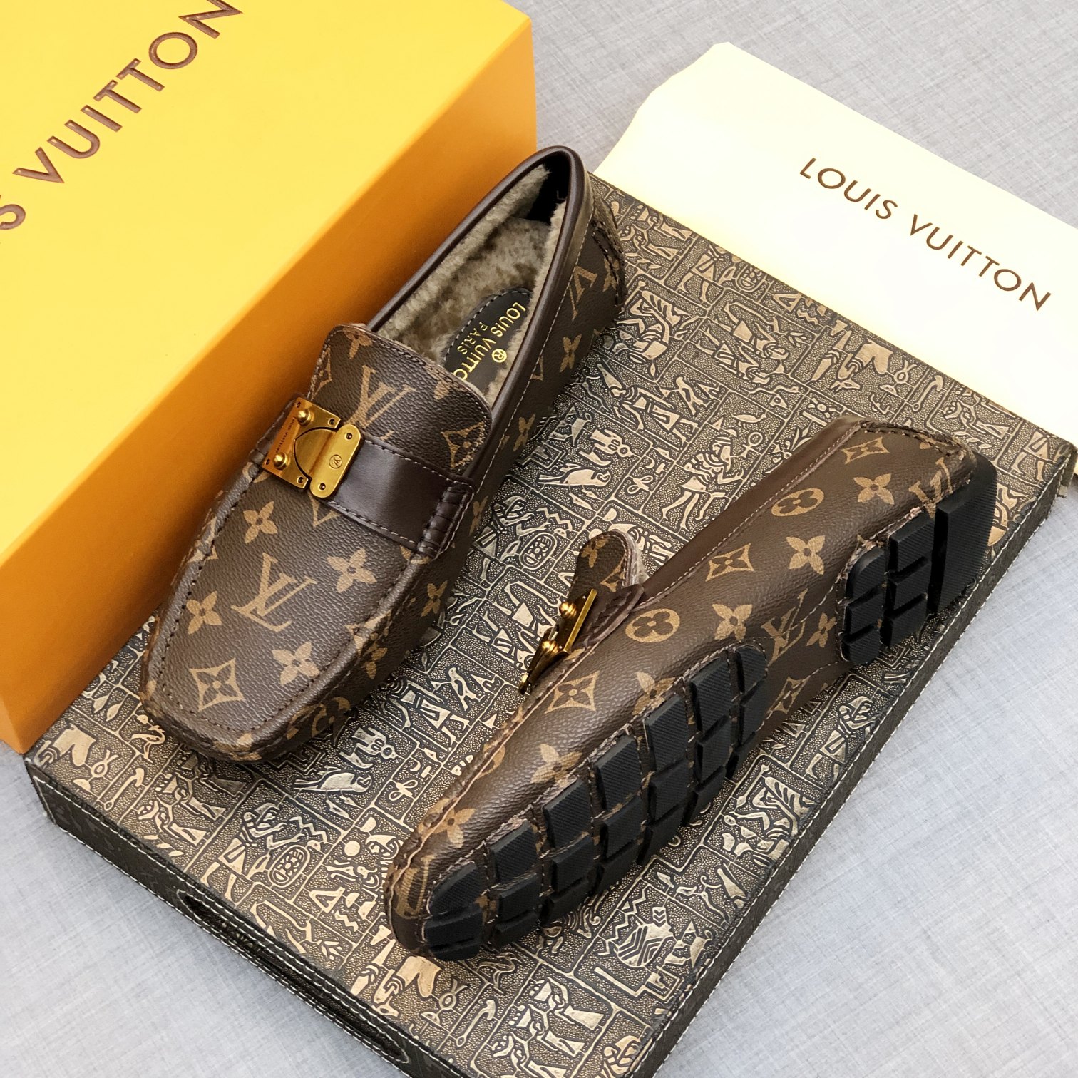 [TOP]Louis Vuitton LV Autumn And Winter Men's Flat Shoes - Brown