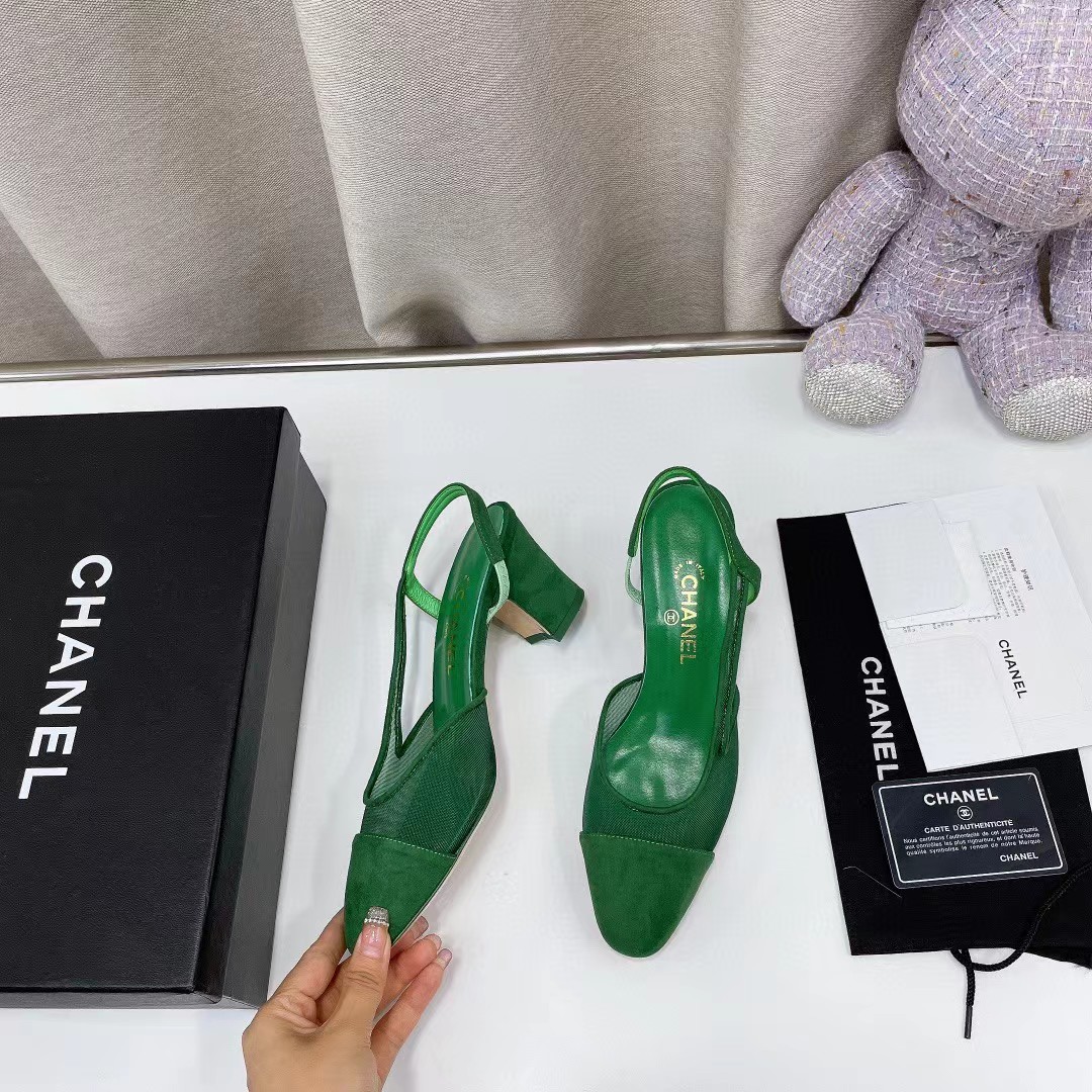 [TOP] CHANEL Leather Mules Shoes - Green