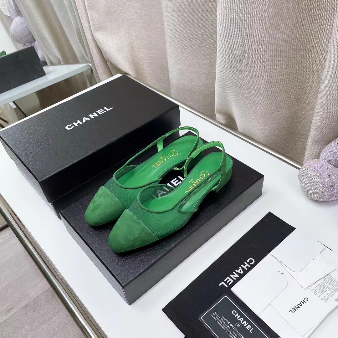 [TOP] CHANEL Leather Mules Shoes - Green