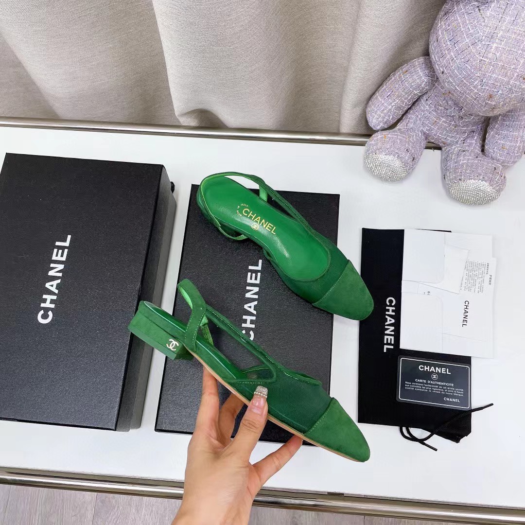 [TOP] CHANEL Leather Mules Shoes - Green