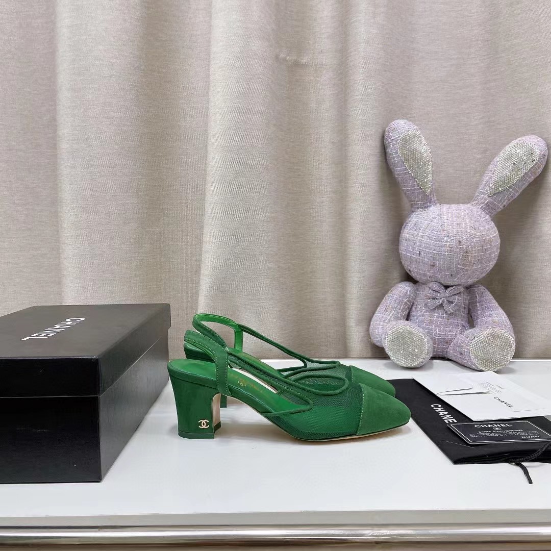 [TOP] CHANEL Leather Mules Shoes - Green