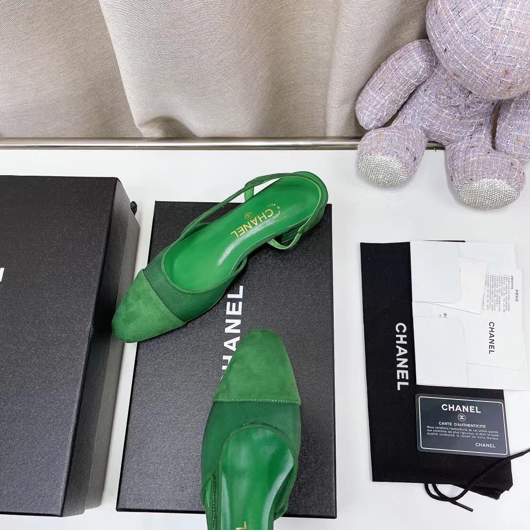 [TOP] CHANEL Leather Mules Shoes - Green