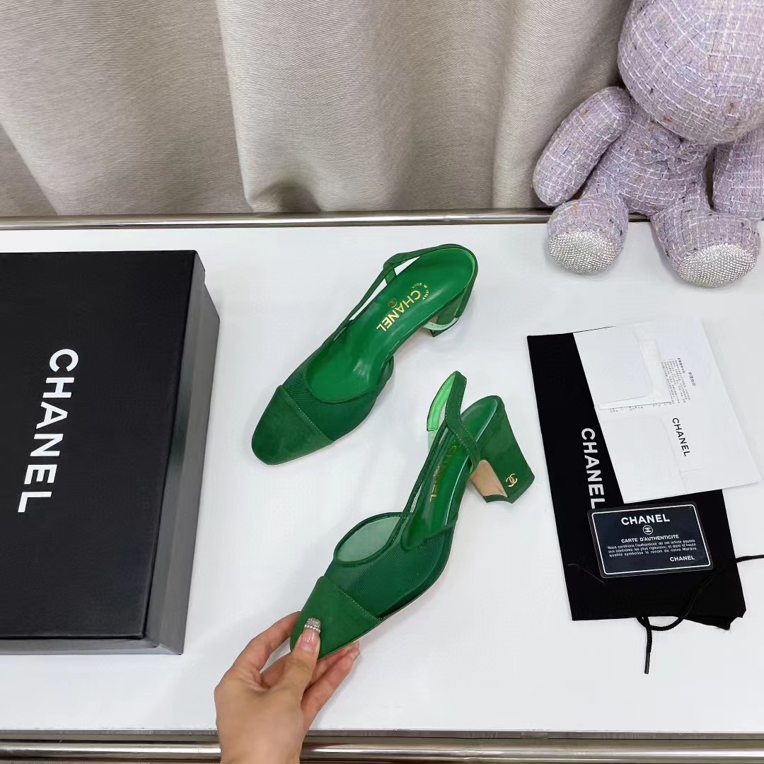 [TOP] CHANEL Leather Mules Shoes - Green