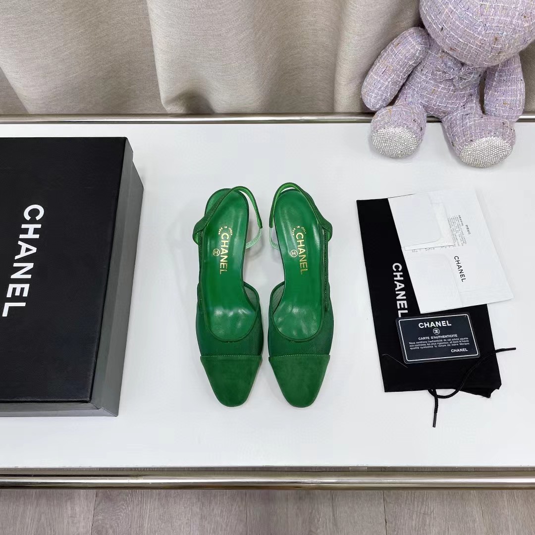 [TOP] CHANEL Leather Mules Shoes - Green