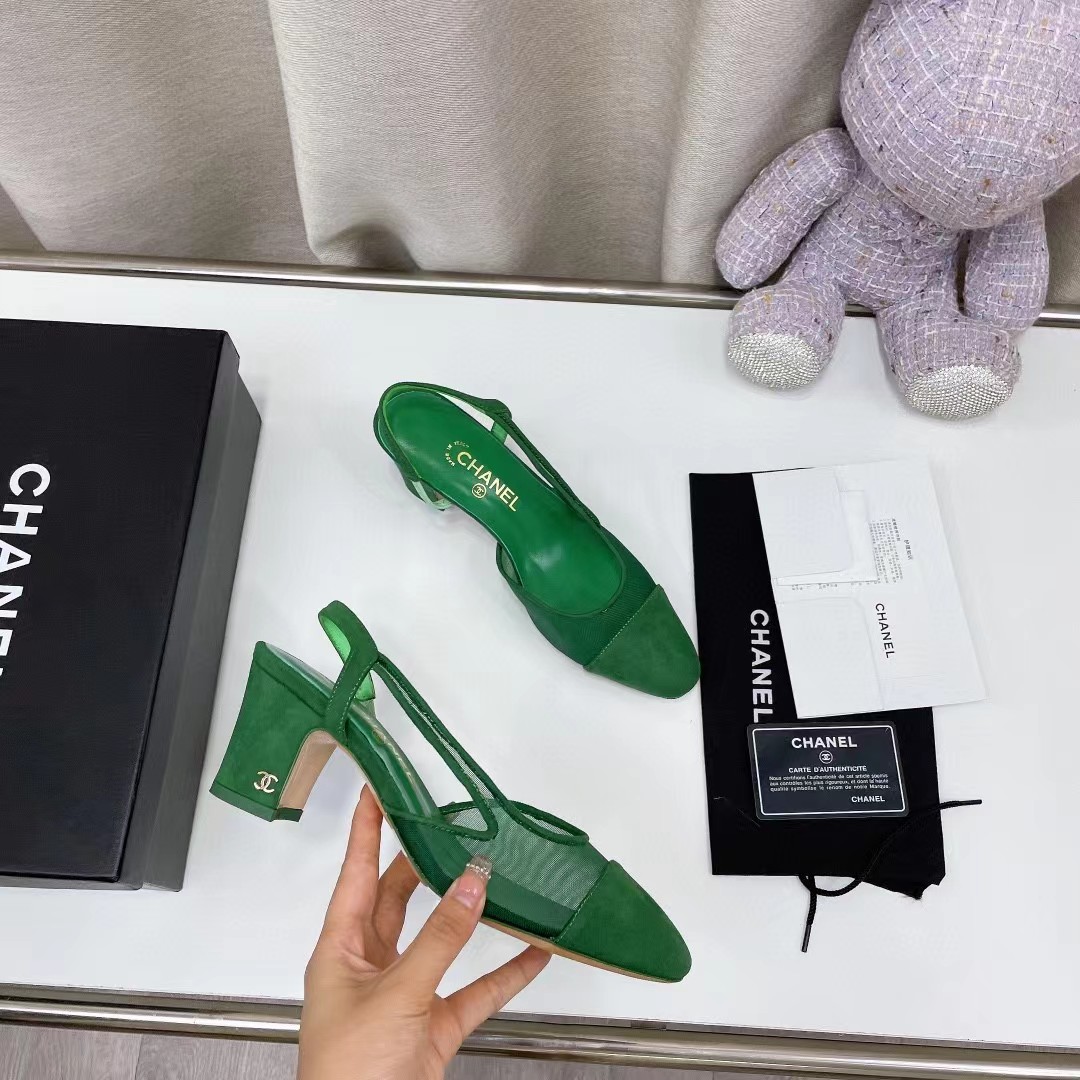 [TOP] CHANEL Leather Mules Shoes - Green