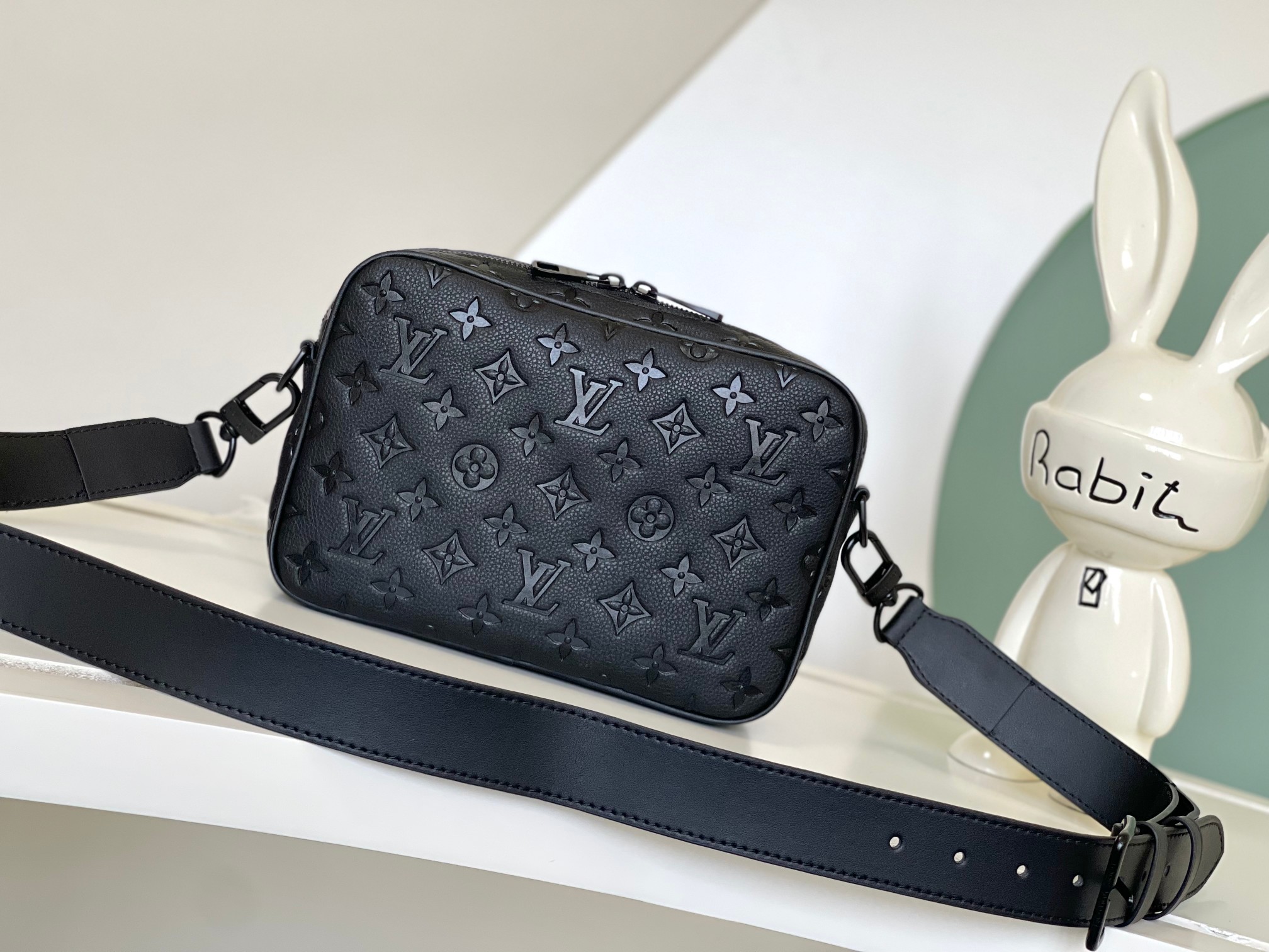 [TOP] Louis Vuitton LV Monogram Leather Steamer Messenger Bag  24x17x5CM-Black