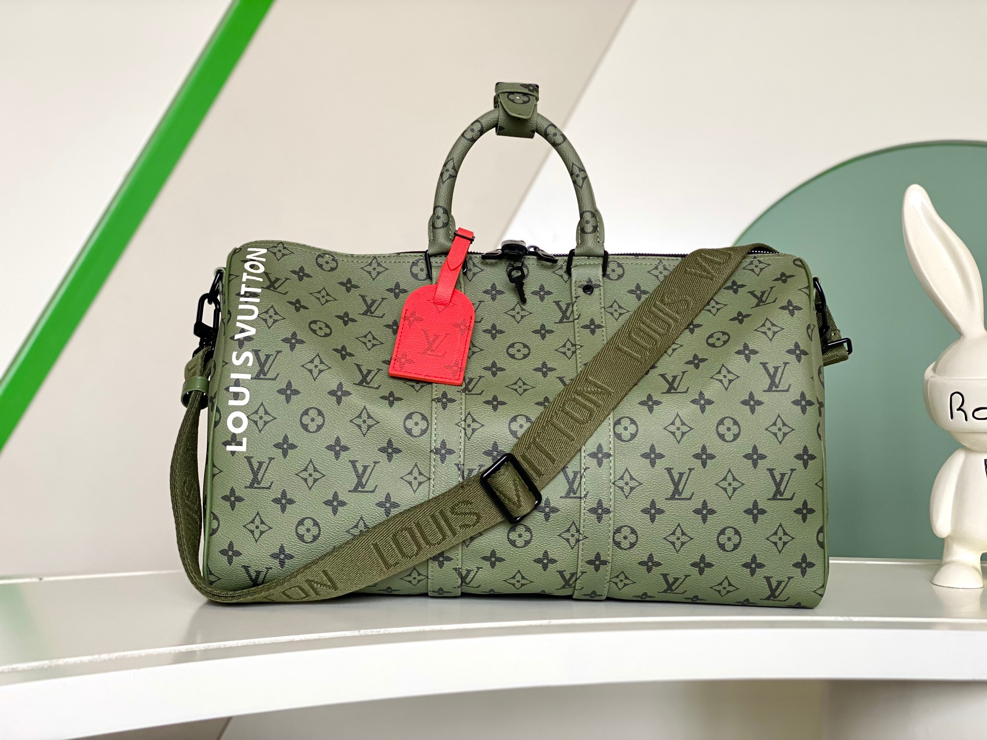 [TOP] Louis Vuitton LV Loui$ Vu!tt Monogram Tones Keepall Bandoulière 45 Travel Bag-Green