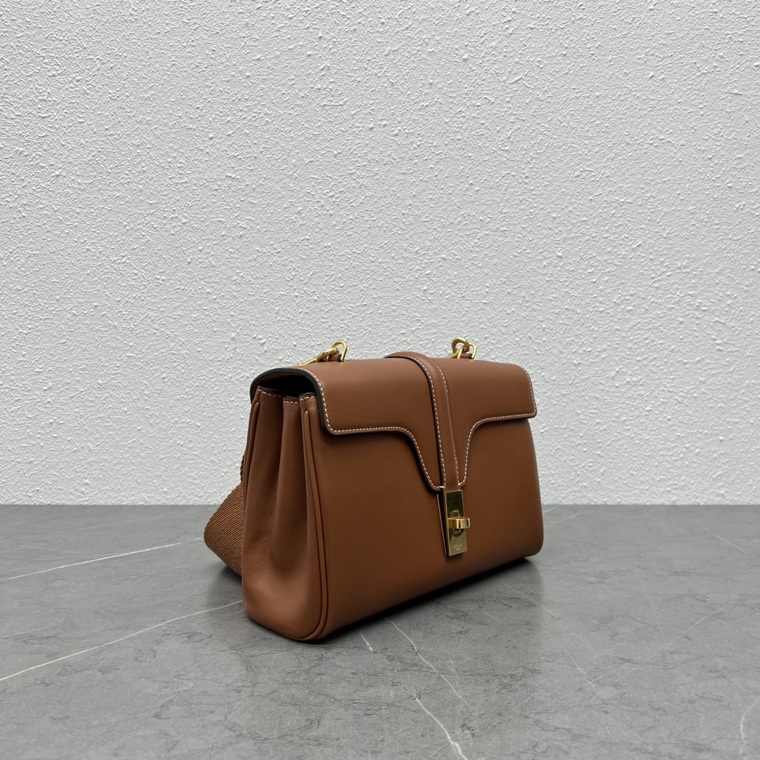 [TOP] CELINE Full Cowhide, Rotating Lock Crossbody Bag 23×15×9CM - Brown