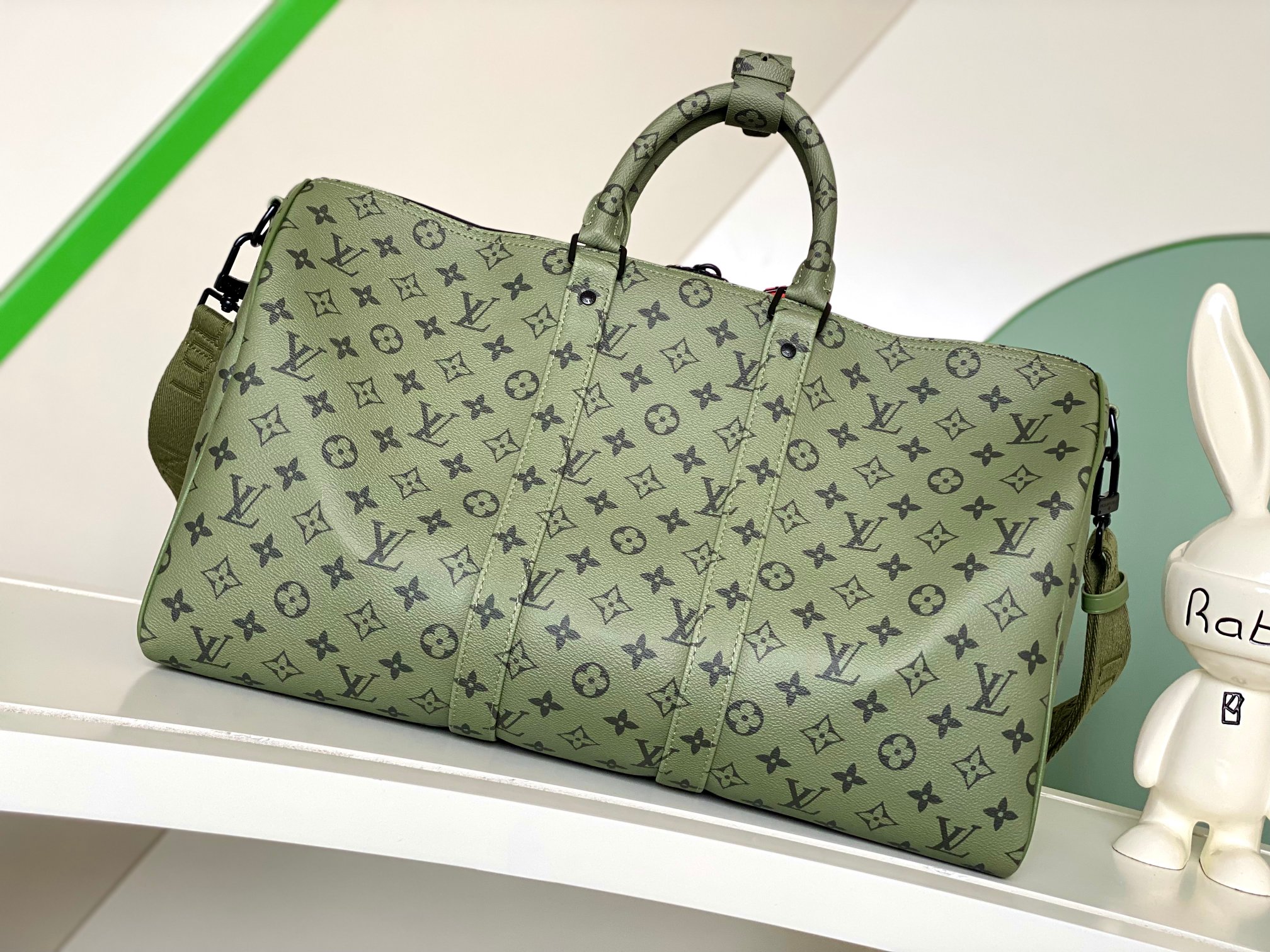 [TOP] Louis Vuitton LV Loui$ Vu!tt Monogram Tones Keepall Bandoulière 45 Travel Bag-Green