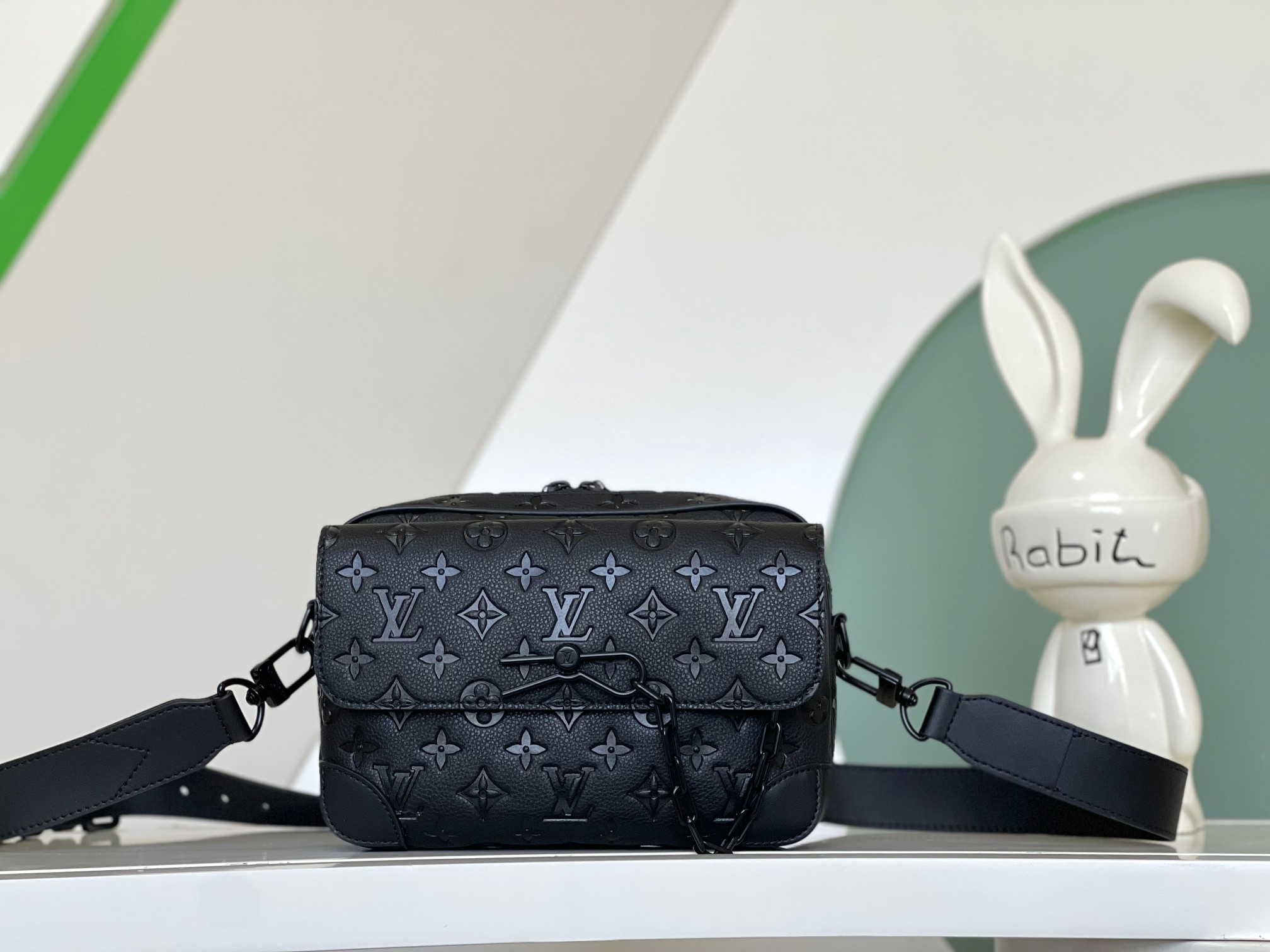 [TOP] Louis Vuitton LV Monogram Leather Steamer Messenger Bag  24x17x5CM-Black