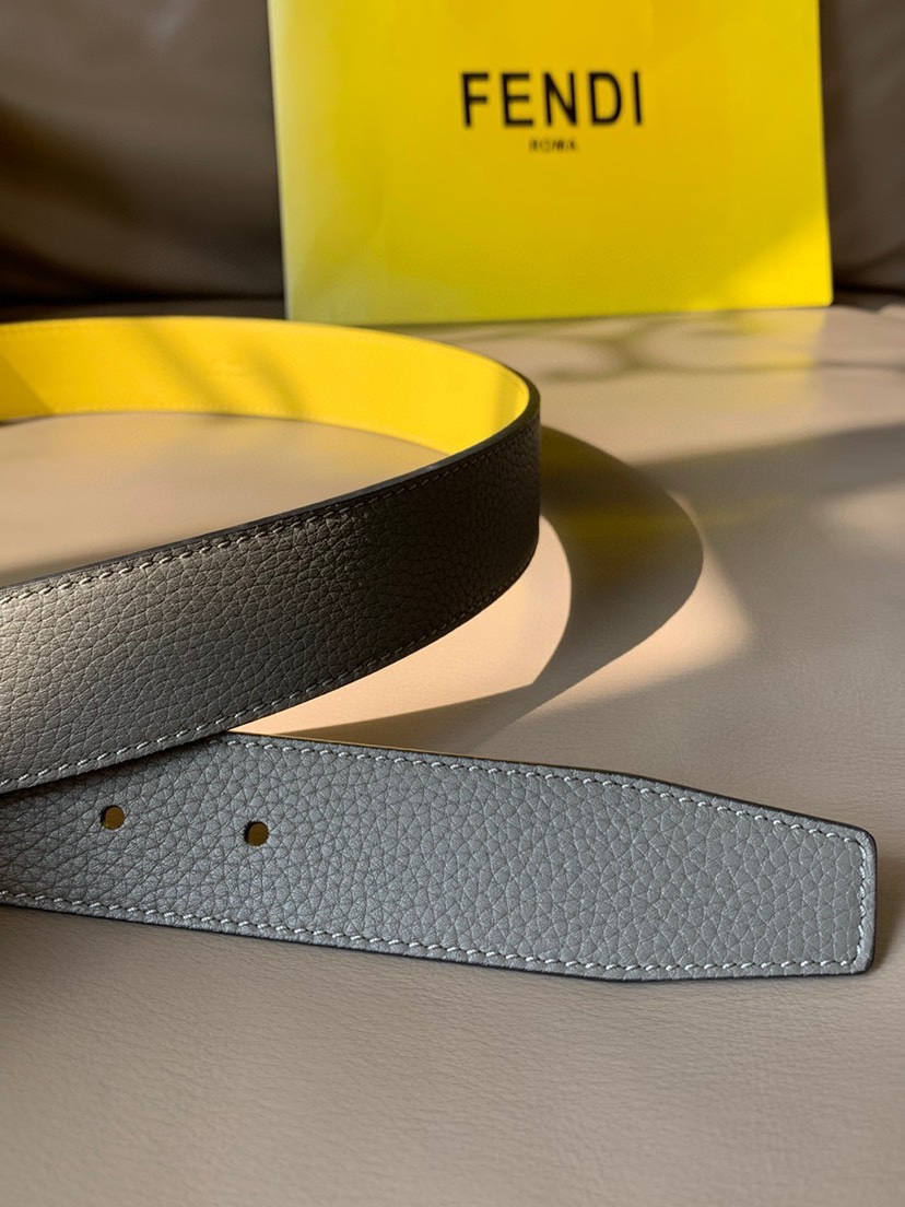 [TOP] FENDI Men's Belt - Grey - 3.5CM